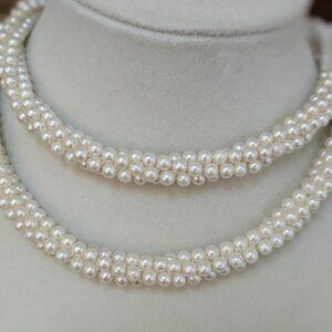 Three Strand Faux Pearl Necklace, Braided White Pearl Choker, Twisted Pearl Bead